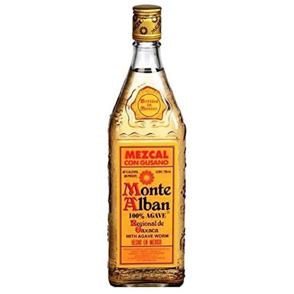 MONTE ALBAN MEZCAL CON GUSANO 100 AGAVE REGIONAL DE OAXACA HECHO EN MEXICO 70 CL